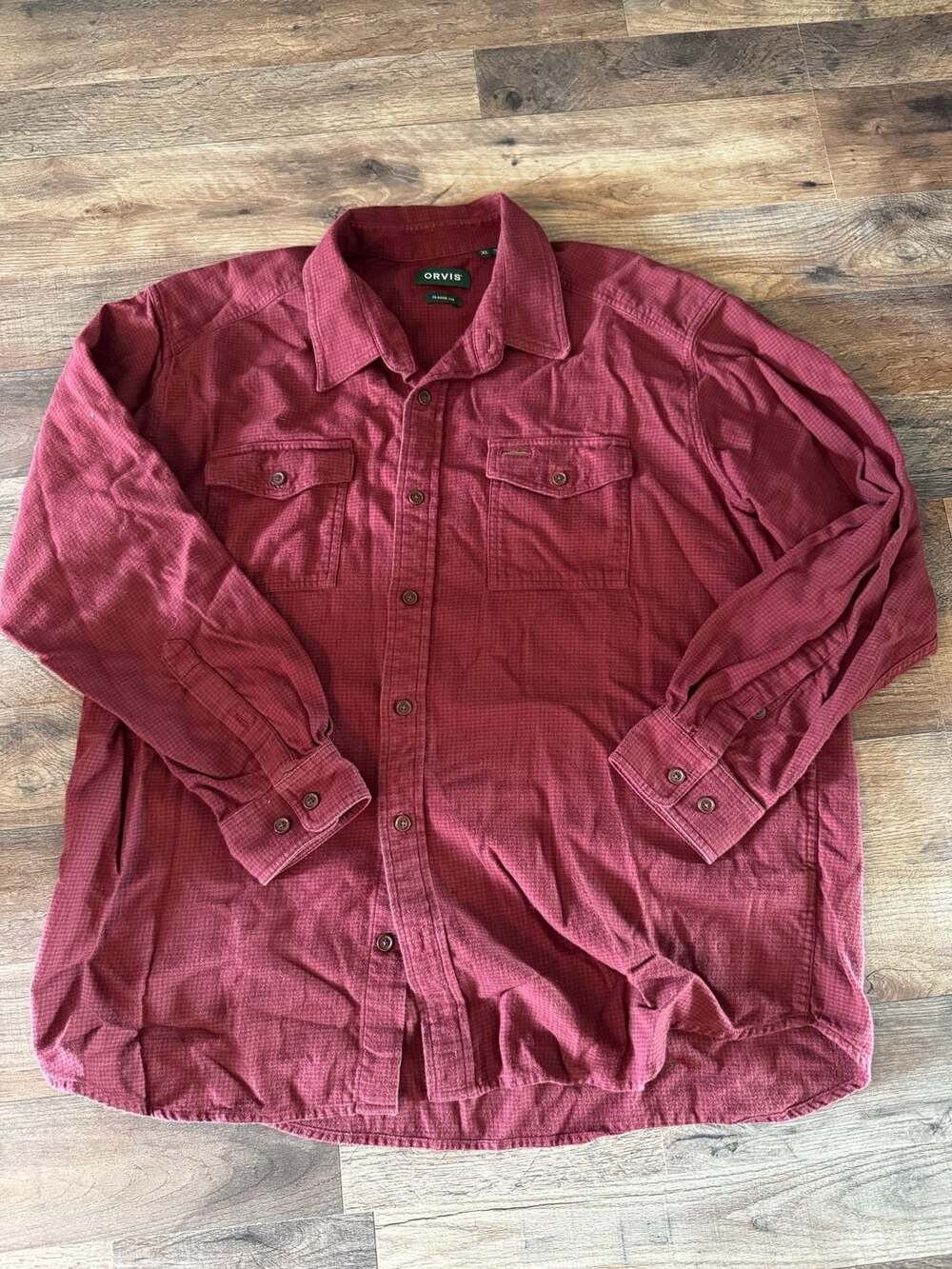 Orvis Fairbanks Classic Fit Red Long Sleeve Plaid Flannel Button Down Shirt